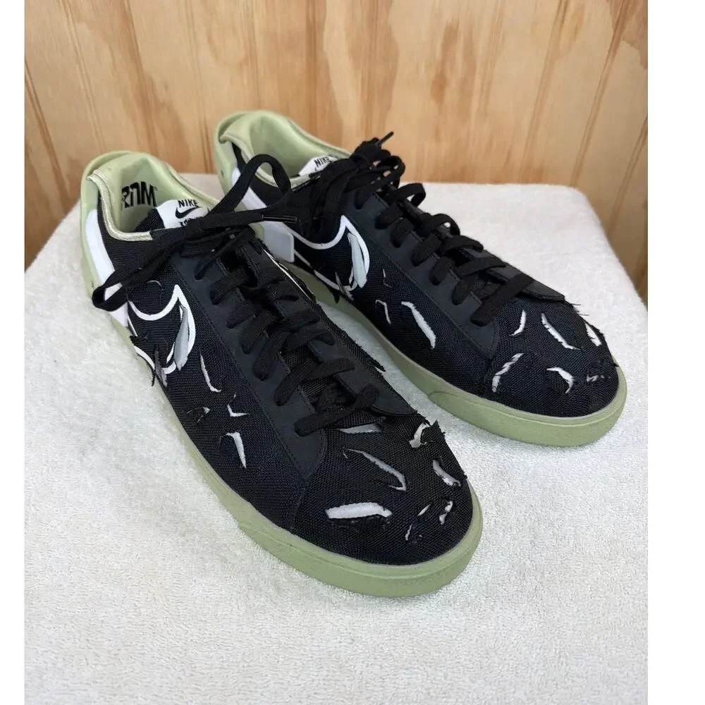 Nike x ACRONYM Blazer Low Black Olive Aura Distressed Laser Cut Sneakers Size 14